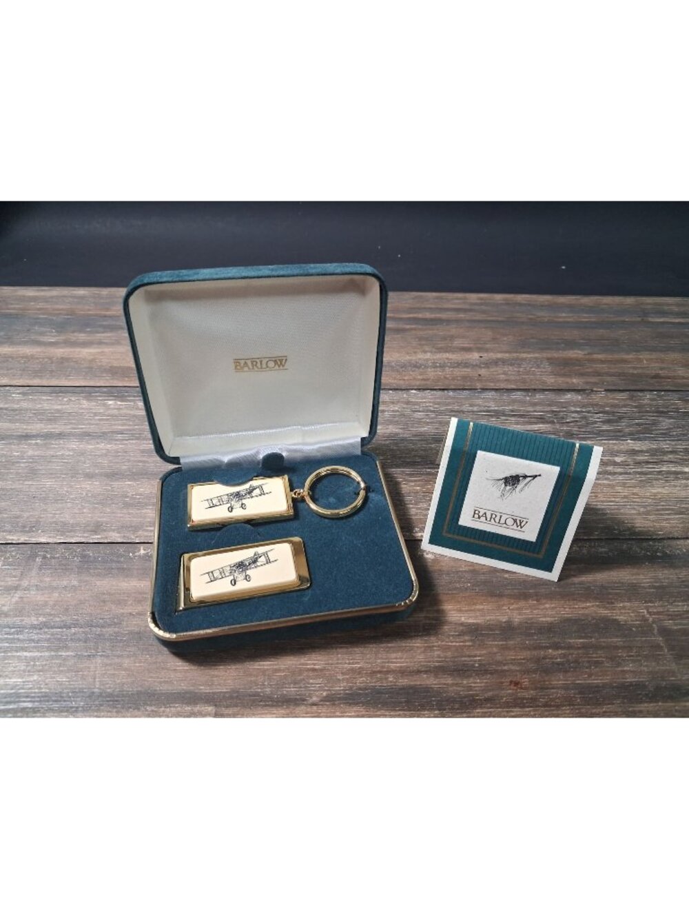 Engraved Barlow Money Clip Keychain Lot Gold Tone Vtg  Boeing Model 1 Sea Plane